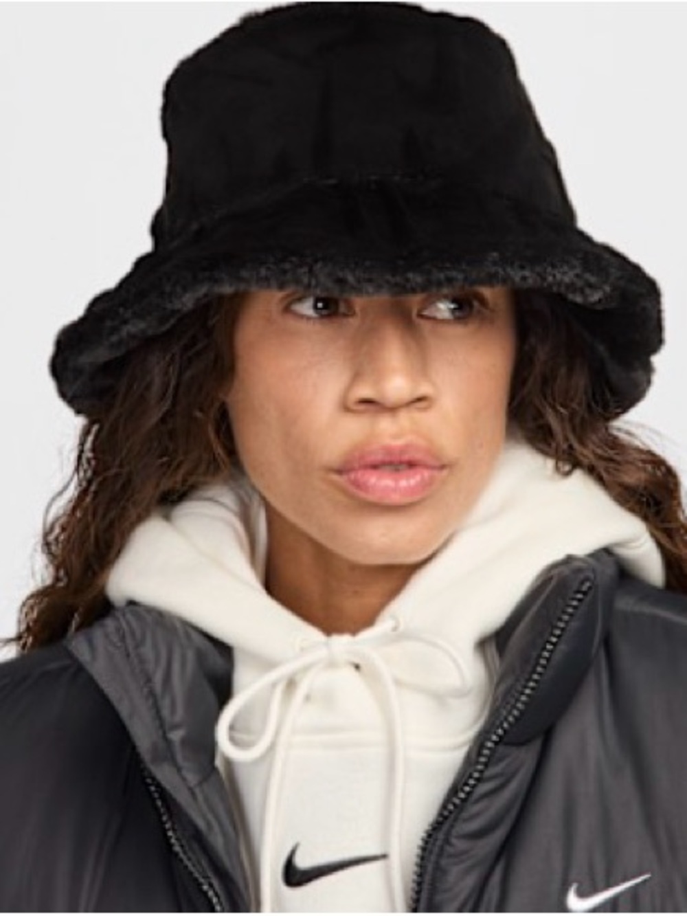 Nike Black Faux Fur-Trim Bucket Hat